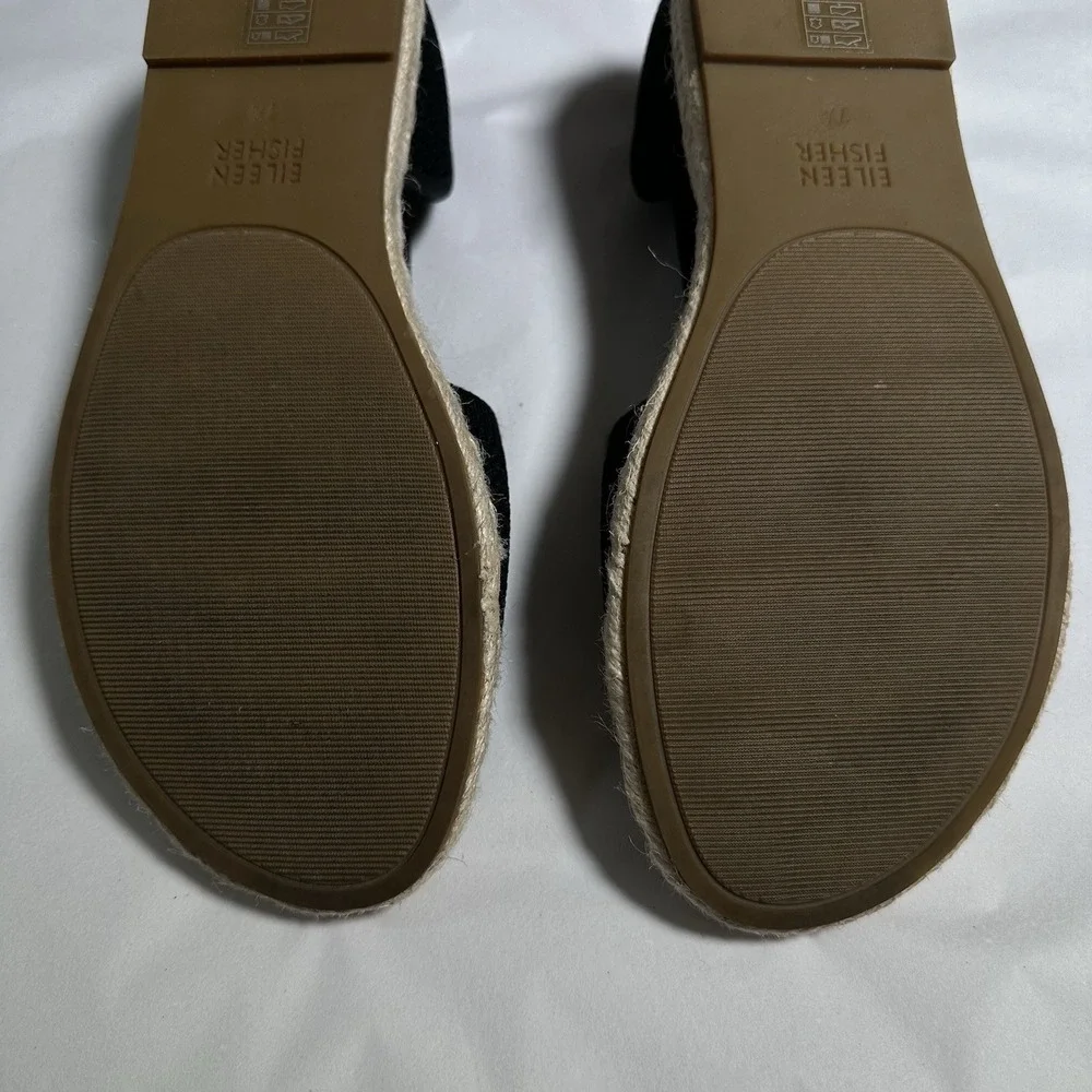 Eileen Fisher Mews Mesh‎ Slip On Espadrille Sandals Women's Sz 7.5 Black Elastic